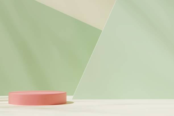 istock Round red podium on a green background, 3d render 1433438709