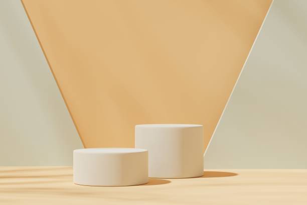 istock Two round podiums on a green-yellow background, 3d render 1433438715