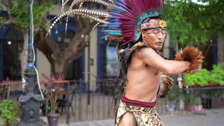 Aztec performers dancing outdoors