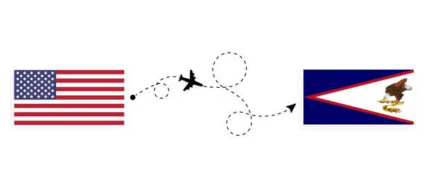 Vector illustration of Flight and travel from USA to American Samoa by passenger airplane Travel concept