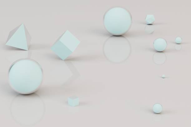 istock pastel background on which spheres, cubes and triangles fly apart. 3D render 1433439650