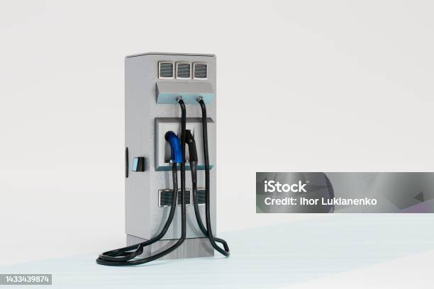 Electric Vehicle Charging Concept Guns For Charging The Car On A White Background Copy Paste Copy Space 3d Render Stock Photo - Download Image Now