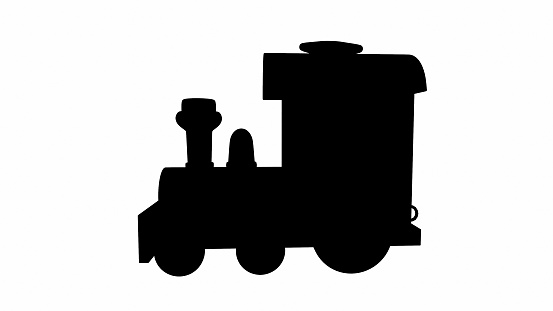 Black silhouette of a Christmas steam locomotive with gifts. Delivery of presents by rail.3d-rendering