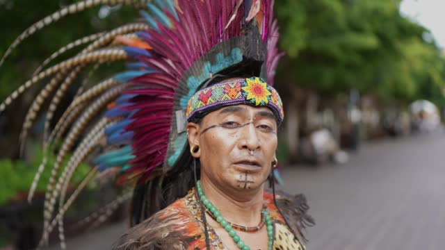 Portrait of aztec performer outdoors