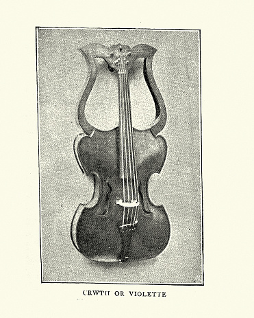 Vintage illustration Crwth or Violette  a bowed lyre, a type of stringed instrument, associated particularly with Welsh music, Victorian 19th Century.