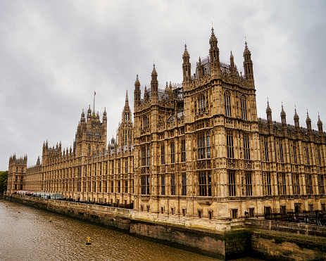 Exterior of the Parliament building on the Thames River in London