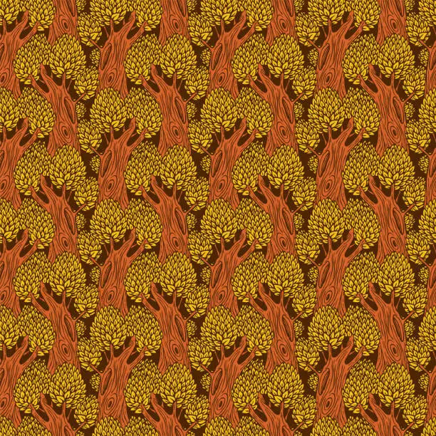 Vector illustration of Seamless pattern with old deciduous forest trees