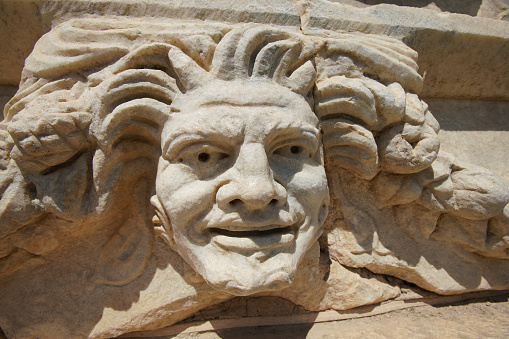 Ancient Mask Relief in Aphrodisias Ancient City in Geyre, Aydin, Turkiye