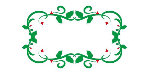 ヒイラギの葉と果実のクリスマスフレーム。白い背景に赤い果実が隔離された装飾的な緑のフレーム。要素設計。ベクターイラストレーション。 - holly frame christmas picture frame点のイラスト素材／クリップアート素材／マンガ素材／アイコン素材