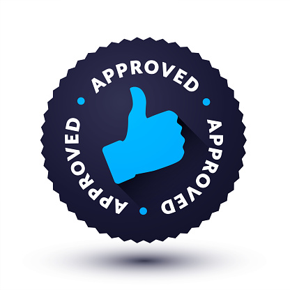 Button With Thumbs Up Icon And Text Approved