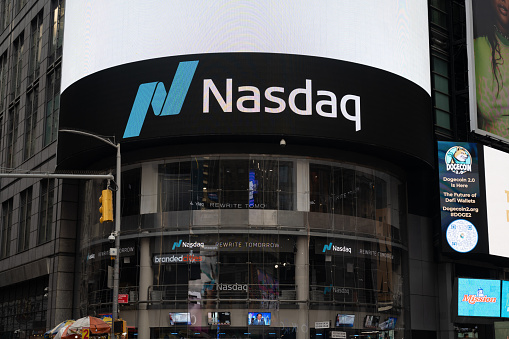 New York, NY, USA - June 3, 2022: The Nasdaq MarketSite in Times Square.