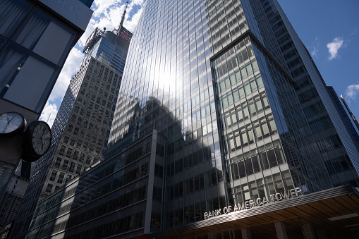 New York, NY, USA - June 4, 2022: The Bank of America Tower (1 Bryant Park) in Midtown Manhattan.