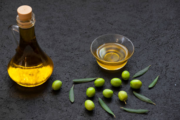 istock Image of raw olives and olive oil. 1433456032