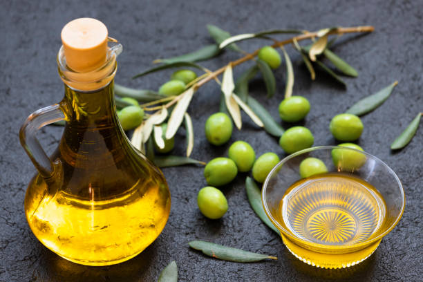istock Image of raw olives and olive oil. 1433456033
