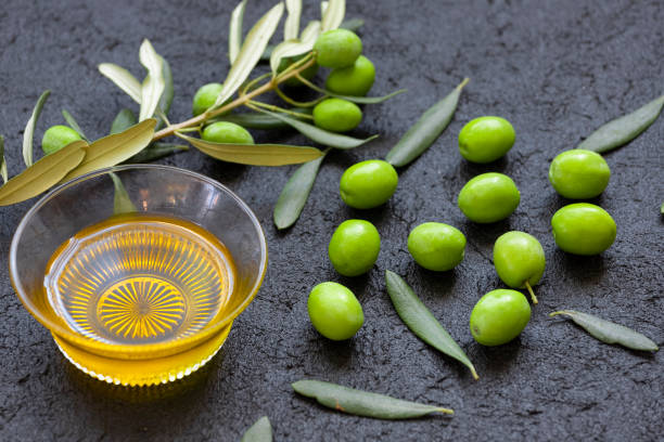 istock Image of raw olives and olive oil. 1433456067