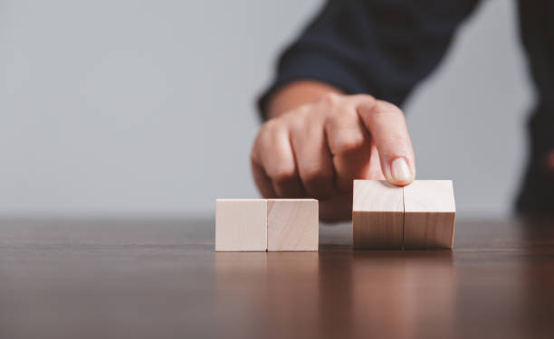istock Blank wood cube or wooden block object for background use with copy space. Circle or square box toys for inserting concept icon symbol of business education strategy success. geometry for creativity. 1433466887