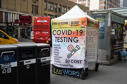 New York, NY, USA - June 2, 2022: A Labworq pop-up COVID-19 testing site.