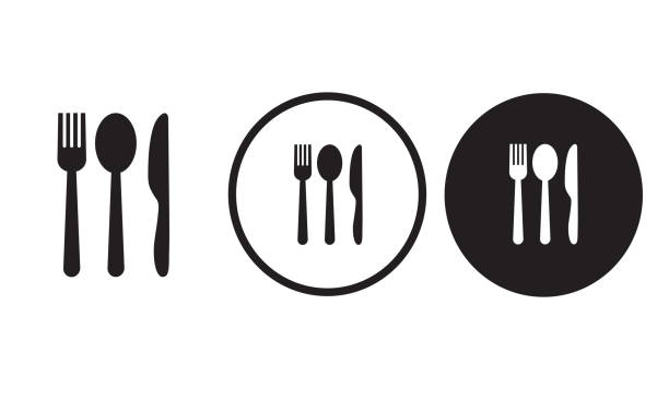 icon restaurant - fork spoon table knife vector stock-grafiken, -clipart, -cartoons und -symbole