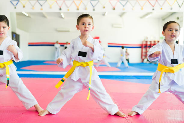 istock Toddlers with yellow belts learning karate 1433469935