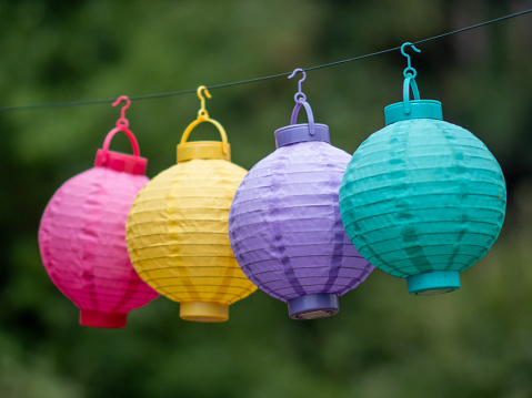 Colorful paper lantern on the clothesline