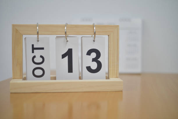 istock Wood calendar on blur background. 1433491039
