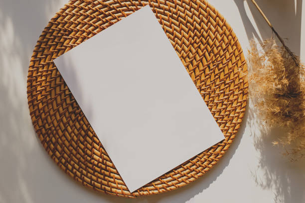 istock Blank paper mock-up. Trendy minimalist composition. 1433494327