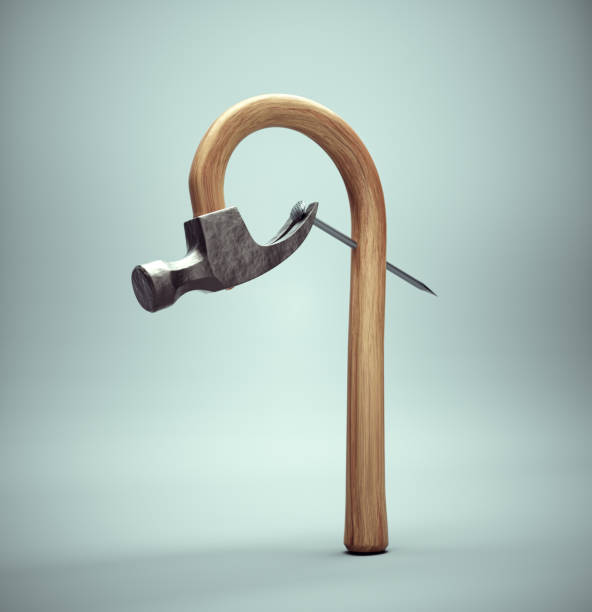The hammer pulls out its own nail. The hammer pulls out its own nail. Self development and mindset concept. This is a 3d render illustration self destructive stock pictures, royalty-free photos & images