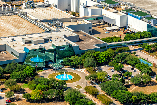 Austin, United States - September 29, 2022:  The first Samsung manufacturing plant in the United States announced in 1996 now employing over 1000 high tech jobs and the beginning of Austin's rise to a national leader in the technology industry.