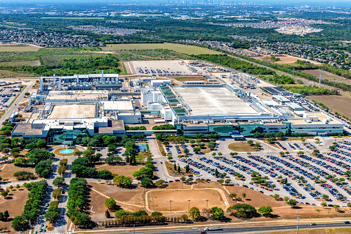 Austin, United States - September 29, 2022:  The first Samsung manufacturing plant in the United States announced in 1996 now employing over 1000 high tech jobs and the beginning of Austin's rise to a national leader in the technology industry.