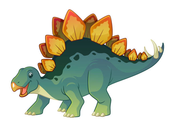 illustrazioni stock, clip art, cartoni animati e icone di tendenza di stegosaurus cartoon illustrazione - stegosauro