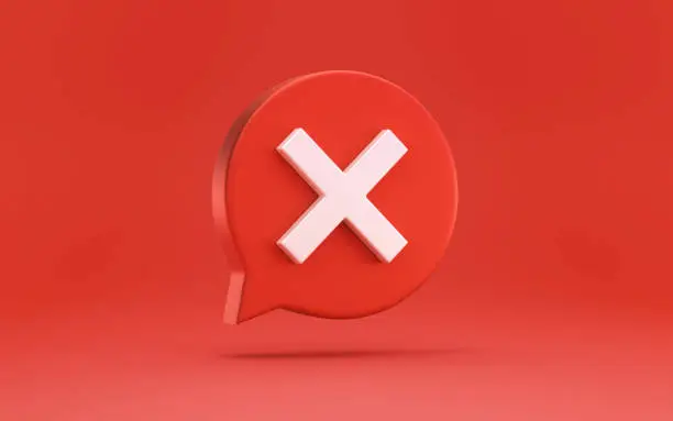 Photo of Speech bubble with cross check mark icon stock photo