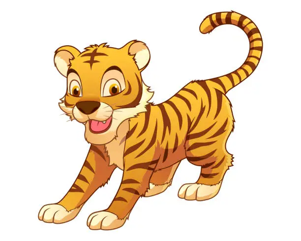 Vector illustration of Little Tiger Cartoon Animal Illustration