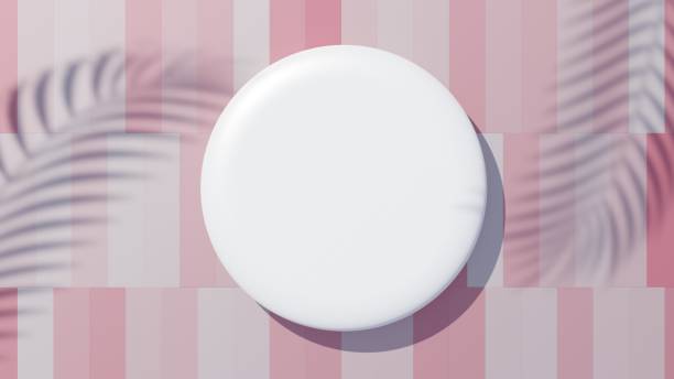 istock 3d render top view of white blank cylinder frame for mock up and display products with shadows of palm leaves, earth tone, and violet wall background. Creative idea concept. Widow shadow. 1433505251