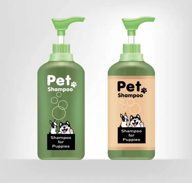 Vector illustration of Cosmetic for pets. Shampoo and spray for dog and puppy.illustration vector