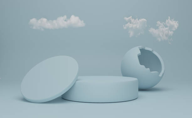 istock Podium empty with geometric shapes and cloud in sky blue pastel composition for modern stage display and minimalist mockup ,abstract showcase background ,Concept 3d illustration or 3d render 1433508212