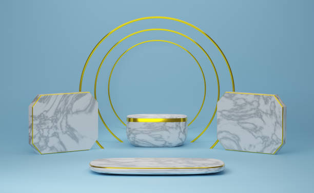 istock Podium empty with geometric shapes  in sky blue pastel composition for modern stage display and minimalist mockup ,abstract showcase background ,Concept 3d illustration or 3d render 1433508332