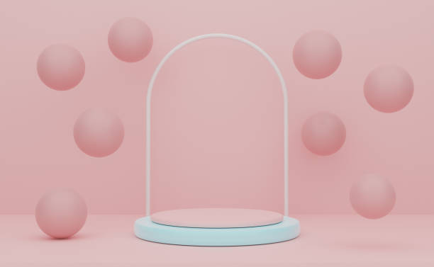 istock blue podium with geometric shapes empty in pink composition for modern stage display and minimalist mockup ,abstract showcase background ,Concept 3d illustration or 3d render 1433509119