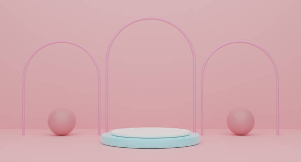 istock Podium with geometric shapes empty in pink composition for modern stage display and minimalist mockup ,abstract showcase background ,Concept 3d illustration or 3d render 1433509122