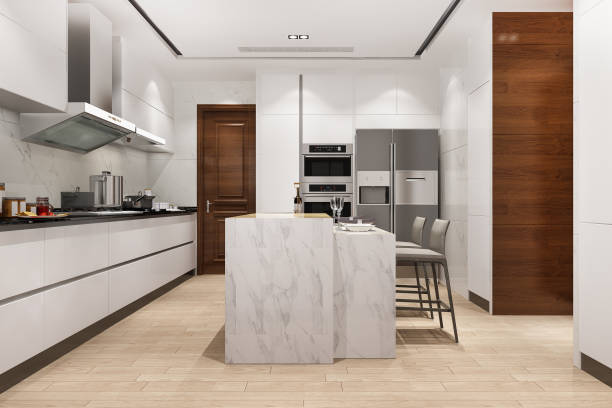 istock 3d rendering white minimal kitchen with wood decoration 1433510538