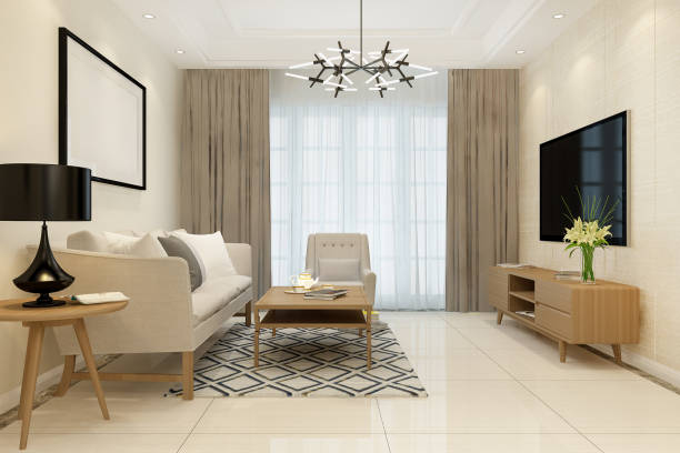 istock 3d rendering luxury and modern living room with fabric sofa 1433510549