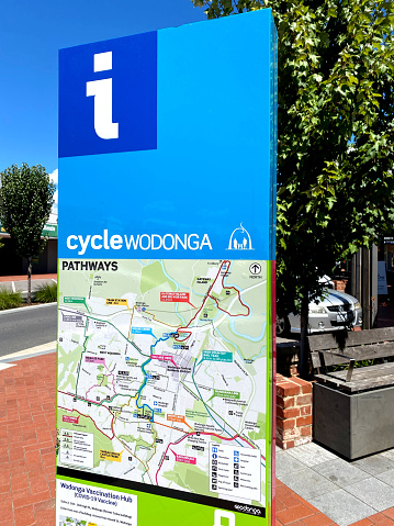 WODONGA, VICTORIA, AUSTRALIA. - On February 5, 2022. - City cycling map at the regional town of Wodonga.