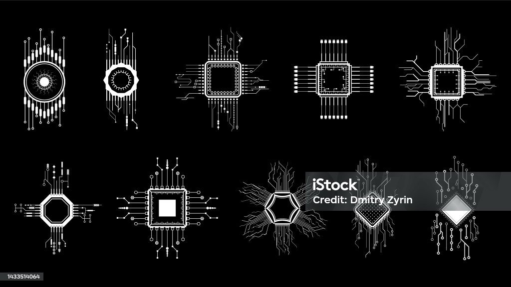Fine Line Computer Design Set Abstract Collection White Simple Line Cpu Computer Technology ...