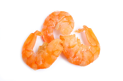Close up of Dried shrimp isolated on white background. Top view