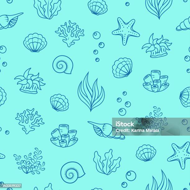 Shell Marine Pattern Seamless Marine Pattern With Outline Seashells Stock Illustration ...