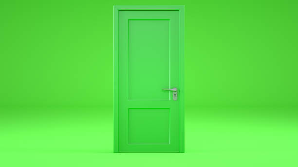 istock A single green door on green background. 1433519343