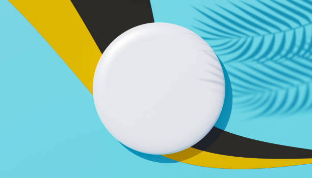 istock 3d render top view of white blank cylinder frame for mock up and display products with shadows of palm leaves, earth tone, and violet wall background. Creative idea concept. Widow shadow. 1433523384