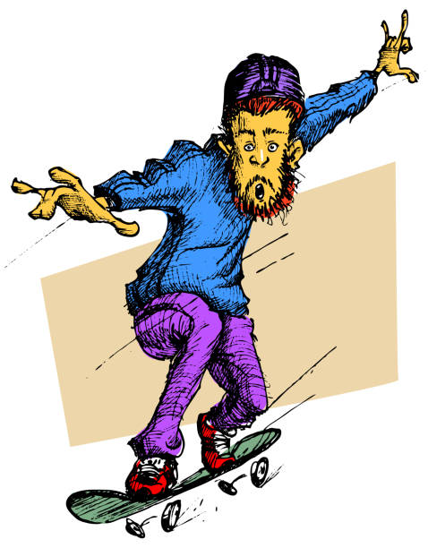 istock Drawing of a young man riding skateboard. Illustration of skater doing tricks hand drawn. 1433532837