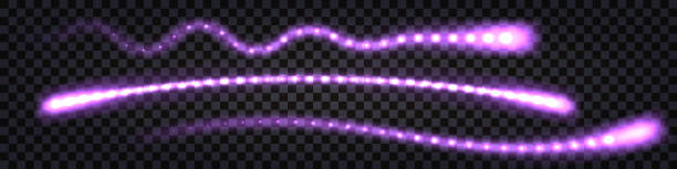 фиолетовый вихрь неоновой волны, лазерный луч, светящийся световой след. электрический громовой болт, динамический импульс, вспышка удара � - long exposure light speed sparks stock illustrations