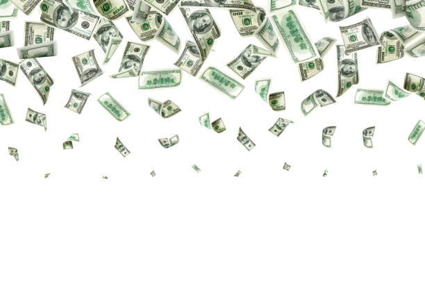 istock Hundred dollar bill. Falling money isolated on white background. American cash. 1433533963