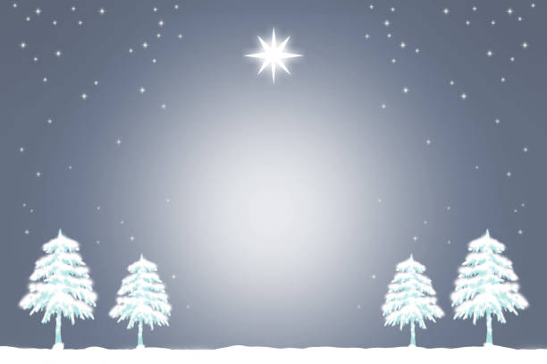 istock Christmas trees and stars, white snowscape background illustration 1433536076
